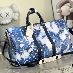 Louis Vuitton Keepall Bandoulière 50 travel bag with blue Monogram Bandana pattern