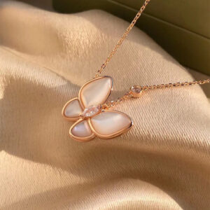 White mother-of-pearl butterfly diamond necklace