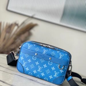 M31016 blue premium leather alpha postman bag