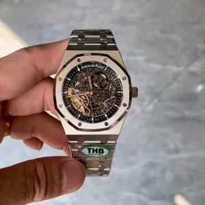 Audemars Piguet 15407 automatic watch, Engraved dial, MCMXCIX model, Royal Oak design, Automatic movement, Sapphire caseback