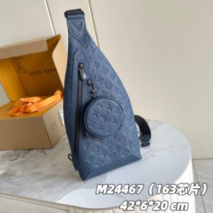M24467 deep blue premium leather single shoulder bag