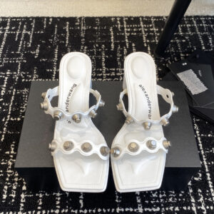 Cut heel high slide sandal