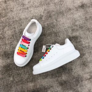 Rainbow colors Alexander McQueen white leather snakeskin sneakers