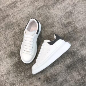 Dark gray Alexander McQueen white leather snakeskin sneakers