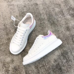 Laser blue Alexander McQueen white leather snakeskin sneakers