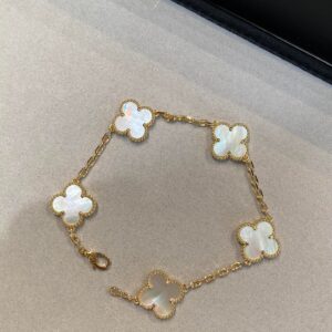 Five flower bracelet gold white mother-of-pearl