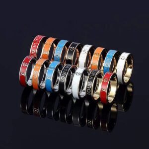 LV enamel couple ring silver gold rose blue orange pattern