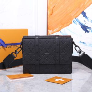 Mini black embossed trunk messenger bag