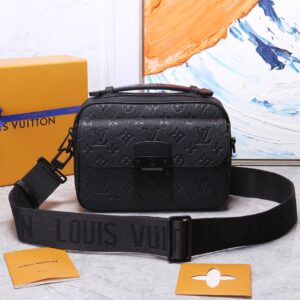 S Lock messenger bag with black monogram pattern