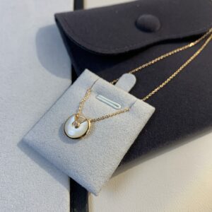 V gold amulet white mother-of-pearl necklace