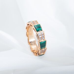 Broad peacock stone snake ring white bead sizes 5-8 US