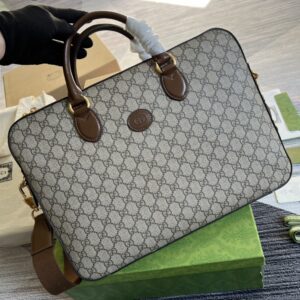 GG Supreme canvas briefcase with brown leather trim