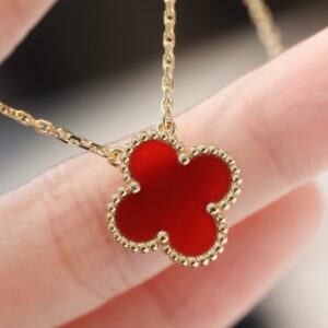 VCA red marble four-leaf necklace