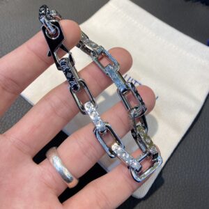 Monogram silver charm bracelet with titanium steel
