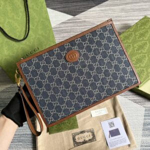 Handbag with denim fabric GG logo