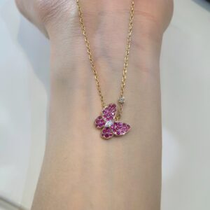 Mini butterfly necklace with pink sapphire