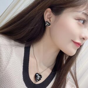 Black heart earrings necklace set