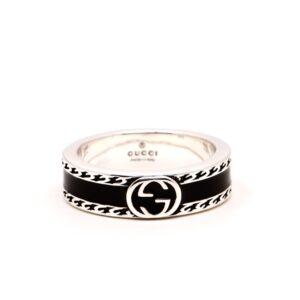 Gucci antique-style enamel ring sterling silver interlocking double G