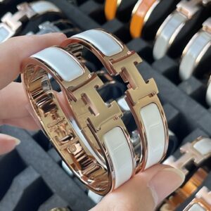 H Cuff Bracelet Rose Gold White