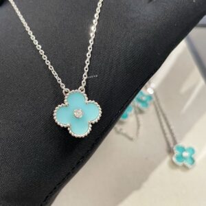 V C Light Blue Four-Leaf Necklace