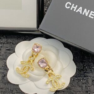 CHANEL 23K Pink Cubic Zirconia Double C Earrings