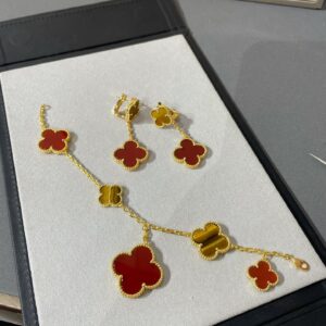 New Year's red irregular agate and tiger eye five-fold bracelet