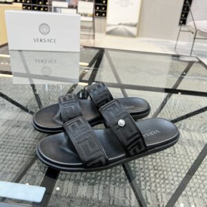 Italian leather sandal with branded strap