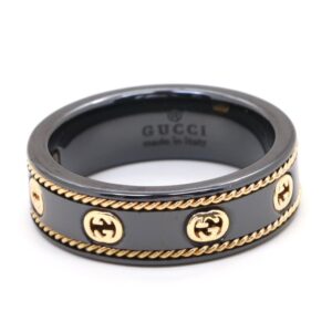 Gucci Lcon Ceramic Gold Rope Ring