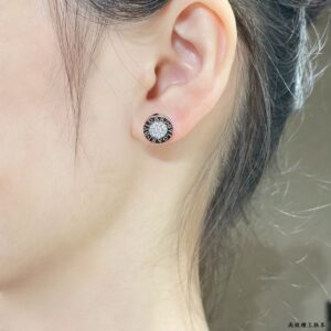 Complete diamond circular disc stud earrings with original disk