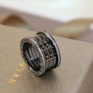 New double row diamond black green ring