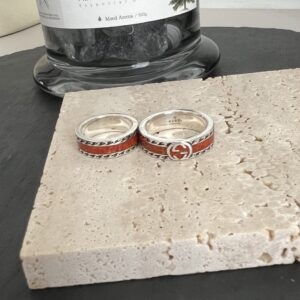 Gucci new pure silver interlocking double G enamel ring