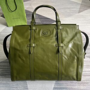 Gucci forest green leather large tote bag