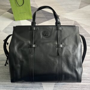 Gucci black leather large tote bag