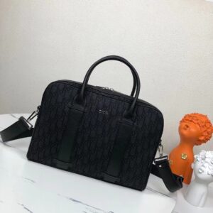Men's Briefcase with Black Oblique Pattern Premium Leather