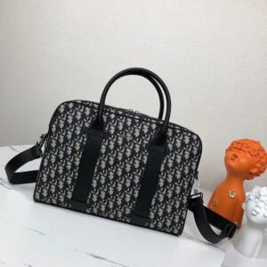 Men's Briefcase with Black Oblique Pattern Premium Leather