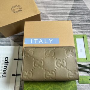 Gray brown leather handbag with double G logo