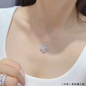 925 full diamond four leaf necklace