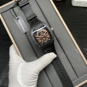 Black skeleton tourbillon watch