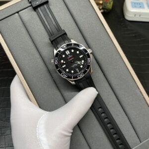 Omega Seamaster 300 ceramic black leather strap watch