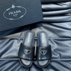 Prada new men's soft leather slide sandals
