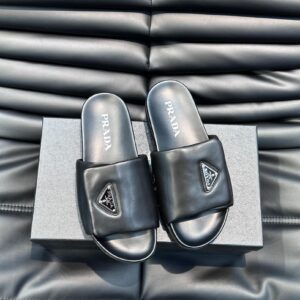 Prada new men's soft leather slide sandals