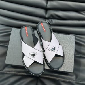 Prada new men's genuine leather slide sandals with imported palm leather