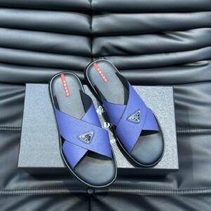 Prada new men's genuine leather slide sandals with imported palm leather