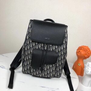 Saddle shoulder backpack with Oblique print, cow leather, beige