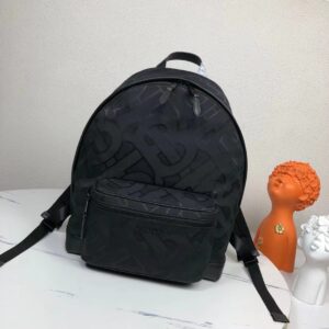 Shoulder backpack with grain print, smooth leather trim