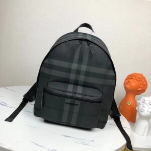 Shoulder backpack with grain print, smooth leather trim