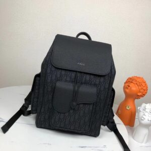 Saddle shoulder backpack with Oblique print, cow leather