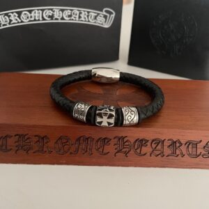 Chrome Hearts vintage cross leather rope bracelet