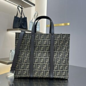 Fendi men's monogram hand bag with neutral grey and FF pattern
