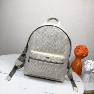 Beige Dior Oblique print backpack with cow leather accents